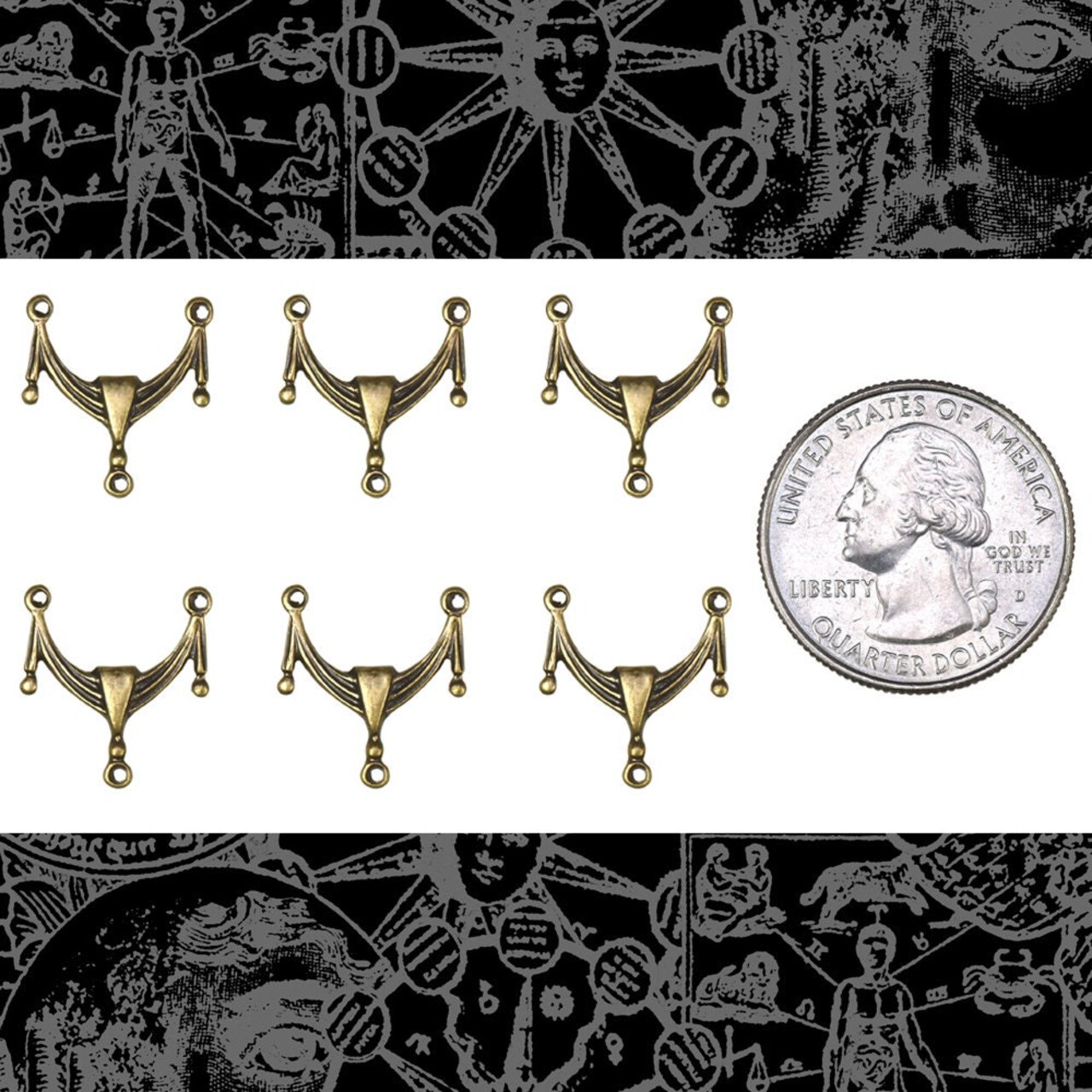 Antiqued Brass Swag Drapery Three Ring Connectors - Set of Six - AB-3C36